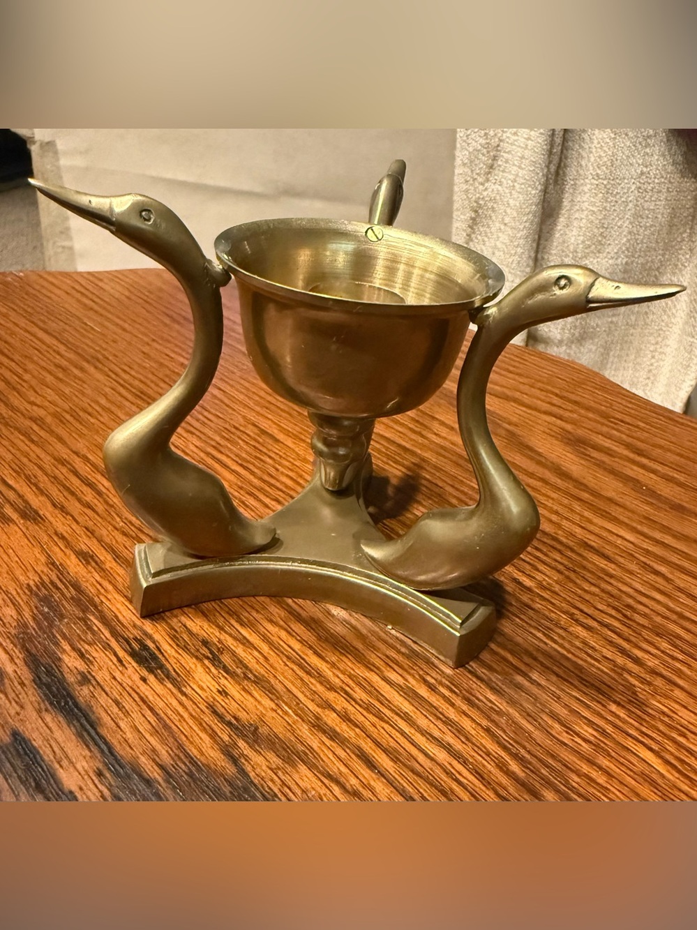 Vintage Brass Triple Swan Candle Stick Holder